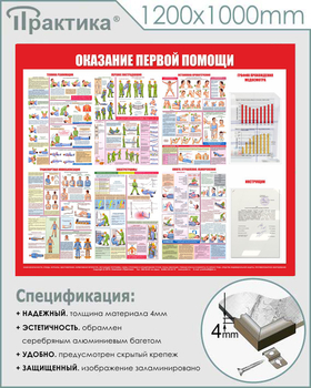 С17 Стенд оказание первой помощи (1200х1000 мм, карманы, пластик ПВХ 3 мм, алюминиевый багет серебряного цвета) - Стенды - Стенды по первой медицинской помощи - Магазин охраны труда ИЗО Стиль