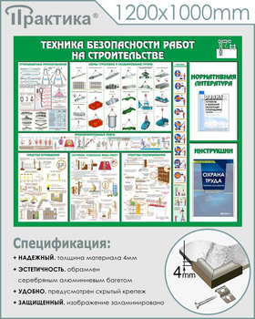 С32 Стенд техника безопасности при строительстве (1200х1000 мм, пластик ПВХ 3 мм, алюминиевый багет серебряного цвета) - Стенды - Тематические стенды - Магазин охраны труда ИЗО Стиль